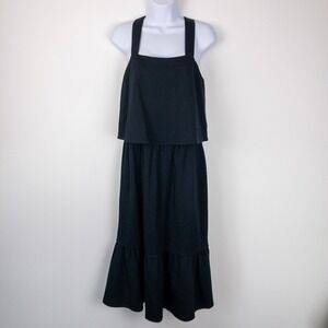 J Jill Tiered Midi Dress Womens Small‎ Black Cross Back Casual Event New